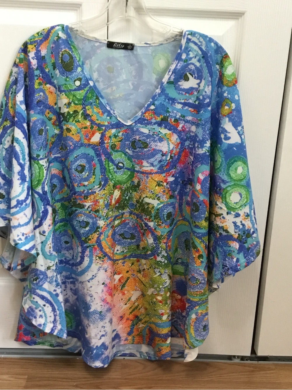 Lily Blue & Green Abstract V-Neck Tunic - Blouse